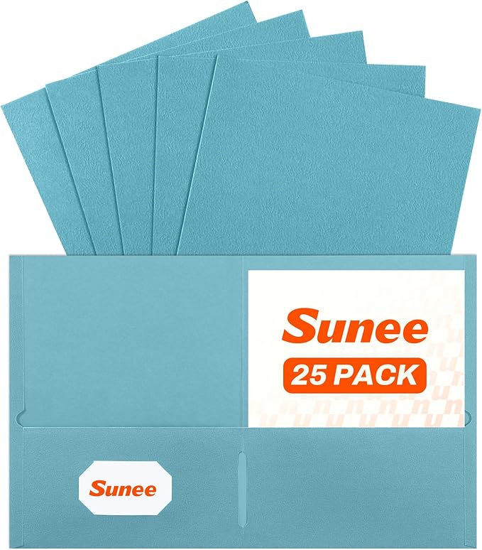 SUNEE Folders with Pockets, 2 Pocket Folders Fit Letter Size, Paper File Folder by SUNEE
