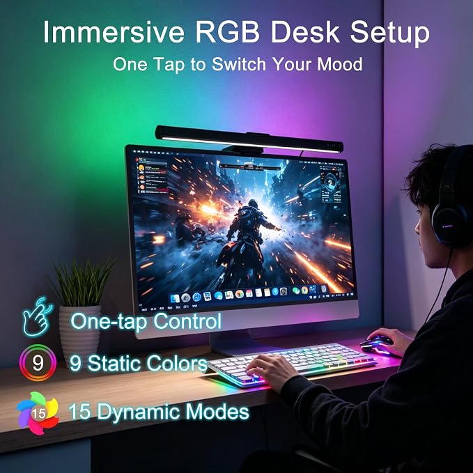 RGB Monitor Light Bar, Eye-Care Dual Light Reading Screen Lamp, 9 Modes Gaming - Image 6