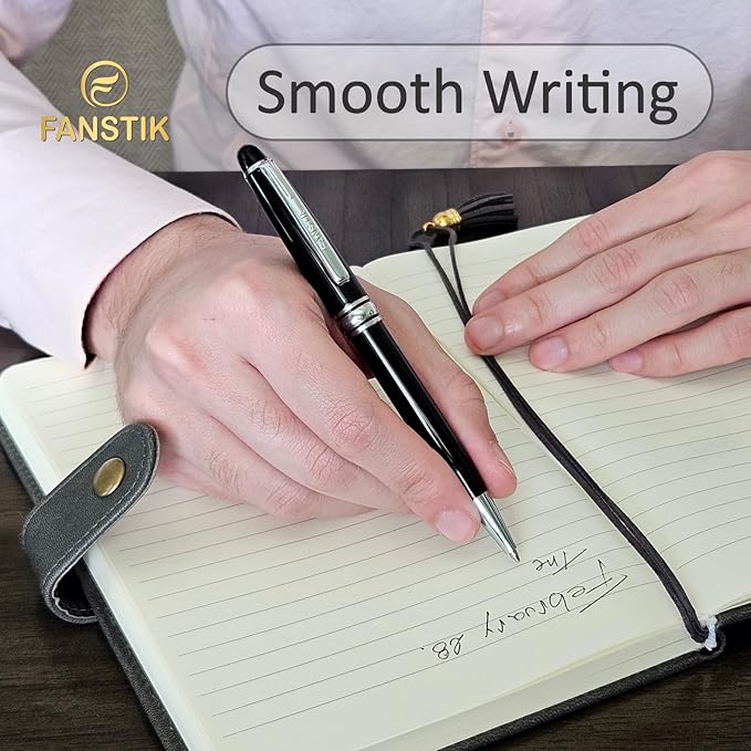 Customized BallPoint pen with name (MADE IN USA), stainless steel, black and silver, luxury engraved pen personalized for men and for women. (BallPoint Black-Silver)-DeskLoop Office