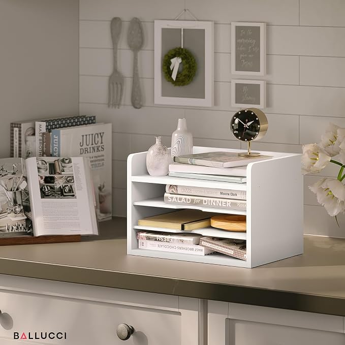 Ballucci File Organizer, 4-Tier Office Desk Organizer, Open Top Wood Paper - Image 7