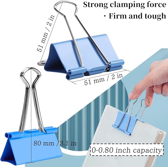 Extra Large Binder Clips 2 Inch (48 Pack), Colored Big Paper Clamps with Box Giant Binder Clips for Office and Home Supplies-DeskLoop Office
