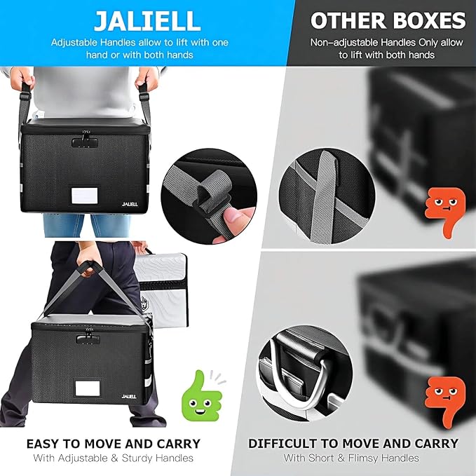 File Box with Lock, Fireproof Document File Organizer Box with Zipper & - Image 2