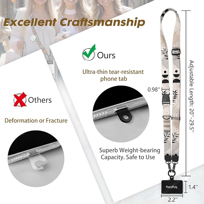 Icycay Phone Lanyard Crossbody, Abstract Leaf Cell Phone Strap - Image 5