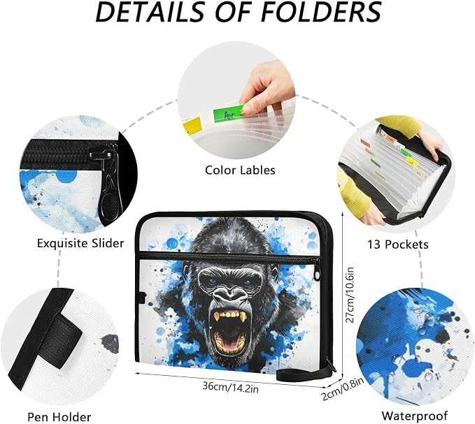 Expanding File Folder King Kong Blue Face Accordion File Organizer 13 Pockets - Image 4