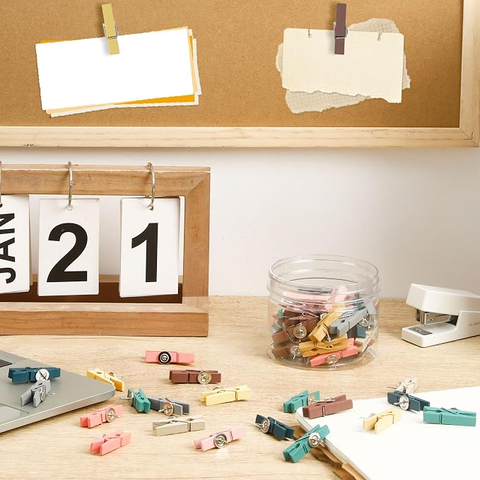 SANNIX 50Pcs Wooden Push Pin Clips, Morandi Wooden Clips - Image 4