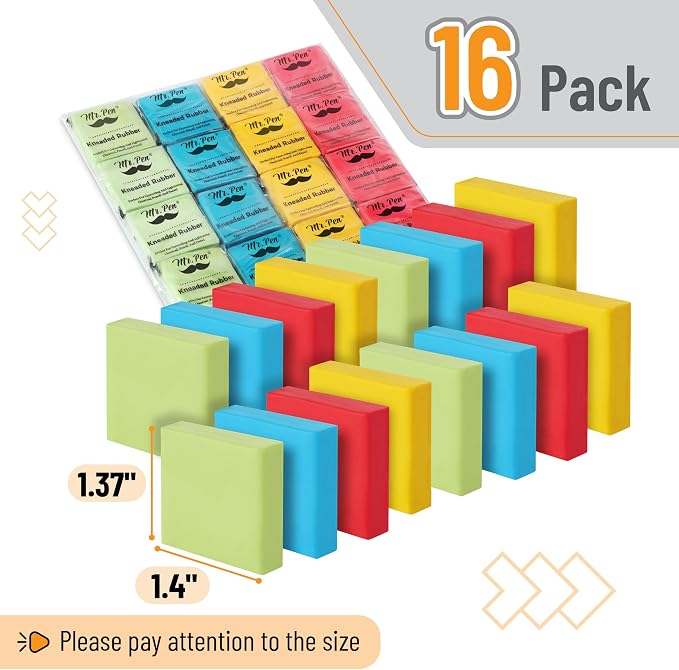 Mr. Pen- Kneaded Erasers, 1.37"x1.4", 16 Pack, Colorful | Soft Moldable Art - Image 2
