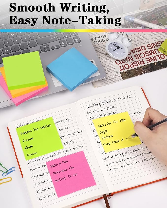 Sticky Notes 3x3 Inches, Self-Stick 48 Pads Bulk, 100 Sheets/Pad, 6 Bright - Image 6