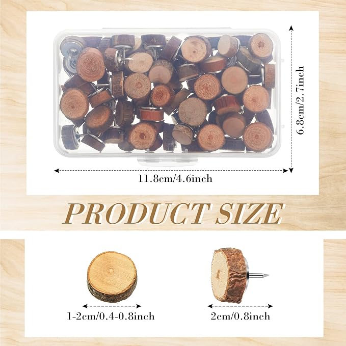 Sawysine 80 Pcs Wood Push Pins, Round Cute Thumb Tacks Decorative Push Pins - Image 2
