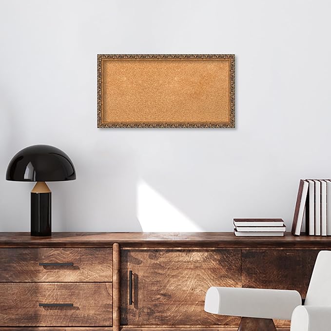 Amanti Art Natural Cork Board for Wall, 14x26 Vision Board with Bronze Frame, Small Corkboard Office Decor for Home Organization, Traditional Corkboard Pinboard to Display Items for Home Organization-DeskLoop Office