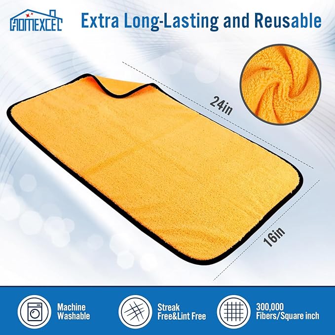 HOMEXCEL Microfiber Towels for Car, Premium Cleaning Cloth Lint Free,Scratch Free, Strong Water Absorption, Car Washing Drying Towel for Household, Auto Detailing, Windows, 16" x 24 ", 3 Pack-DeskLoop Office