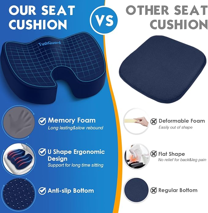 TushGuard Seat Cushion for Office Chair Memory Foam Non-Slip Cushion Back - Image 4