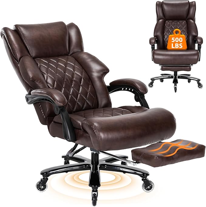 500 LBS Big and Tall Office Chair with Foot Rest High Back Recline Ergonomic Chair for Heavy People, Executive Office Chair Comfortable for Home Office, Large Computer Desk Chair Brown-DeskLoop Office