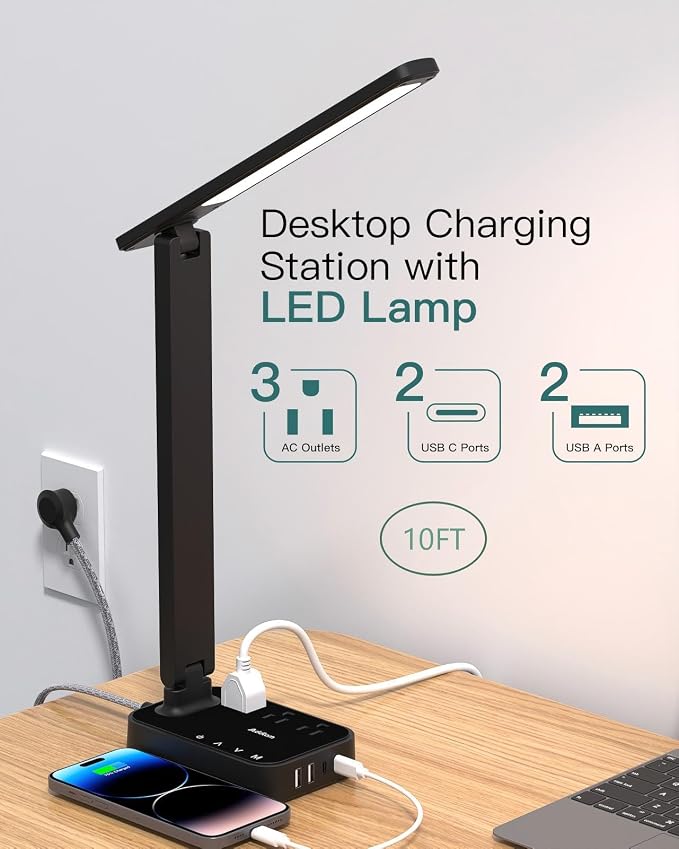 Addtam LED Desk Lamp, Power Strip - Image 2