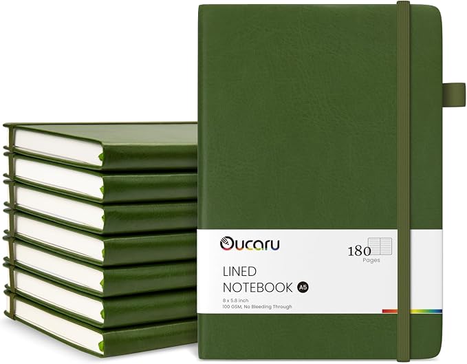 Oucaru Lined Journal Notebook, 8 Pack, 180 Pages, A5 Journals by Oucaru