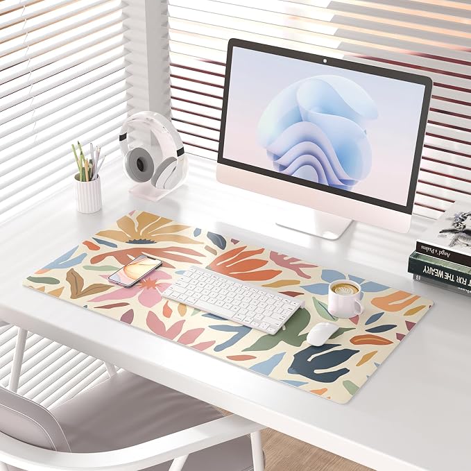 Colorful Star Abstract Floral Large Mouse Pad, Waterproof Office Desk Mat - Image 2