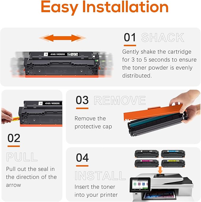414x Toner Cartridges 4 Pack High Yield Replacement for HP 414x Toner 414a W2020x Compatible with HP Color Laserjet Pro MFP M479fdw M479fdn M454dw M454dn M480f Printer-DeskLoop Office
