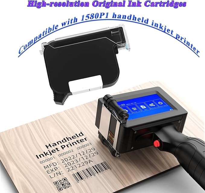 Original Ink Cartridge for 1580P1 Handheld Inkjet Printer, Quick-Drying Ink Replacement 42ml, Black Inkjet Ink Cartridge for Handheld Printer, Inkjet Coder Cartridge for Various Materials-DeskLoop Office
