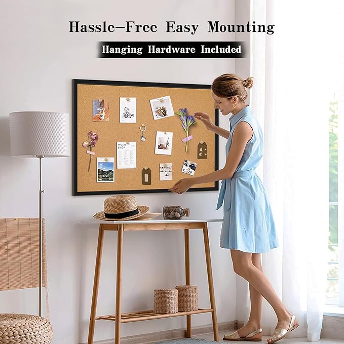 Miratino Large Bulletin Board, 36 "x 24" Cork Boards for Walls with Black Frame, Pin Display Board Vision Board for Home School Office Decor…-DeskLoop Office