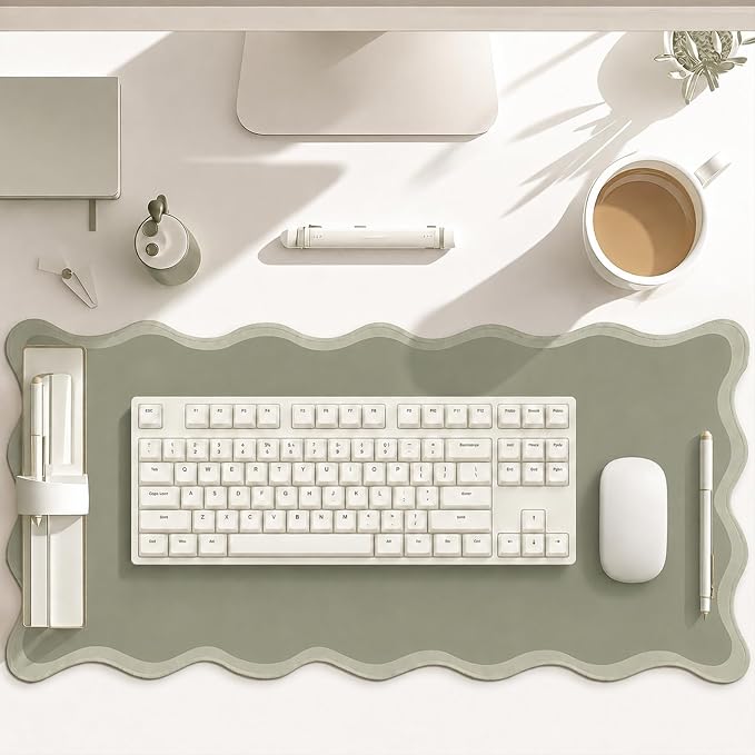 Hahafelt Scalloped Desk Mat Large Desk Pad Cute Coquette Table Mat Back to - Image 6