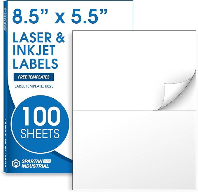 8.5" X 5.5" Matte White Printable Half Sheet Shipping Labels Mailing and by SpartanIndustrial