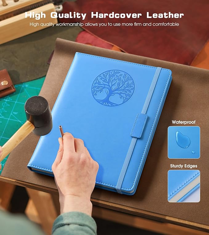 Lined Journal Notebook for Women Men,256 Pages A4 Large Hardcover Leather Journals for Writing,Travel,Business,Work,School,College Ruled Notebooks for Note Taking,Diary Notepad 8.6"×11"(Light blue)-DeskLoop Office