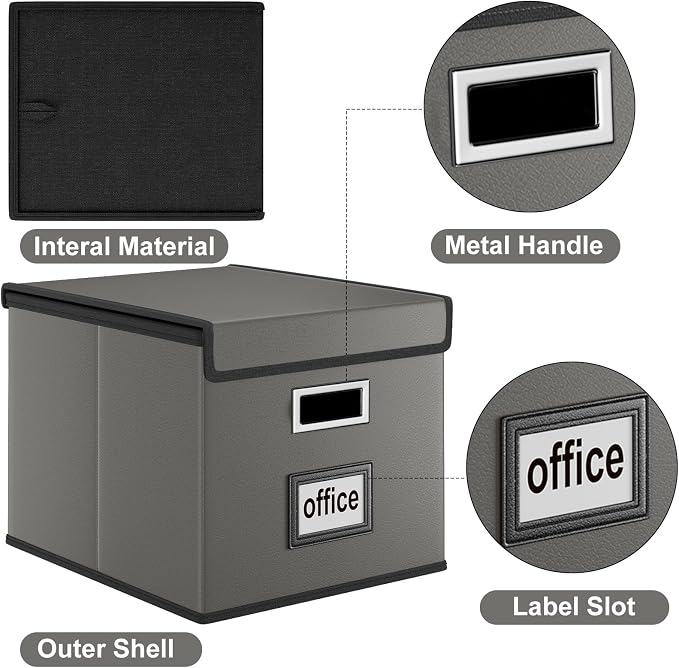 File Organizer Boxes with Lids, Collapsible Faux Leather Hanging File Folder - Image 4