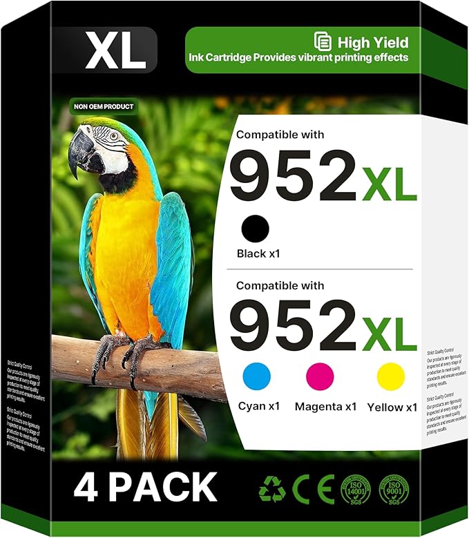 952XL Ink Cartridges Combo Pack (4-Pack) | Works with OfficeJet 8702 8710 Pro 7740, 8210, 8700 Series Replacement for HP 952XL Ink Cartridges Combo Pack HP952 952 XL Black Cyan Magenta Yellow| N9K28AN-DeskLoop Office