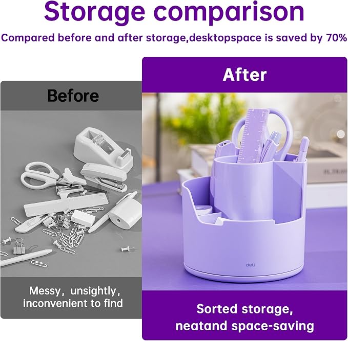 deli Purple Office Supplies, 14 in 1 Desk Accessories Set - Image 7