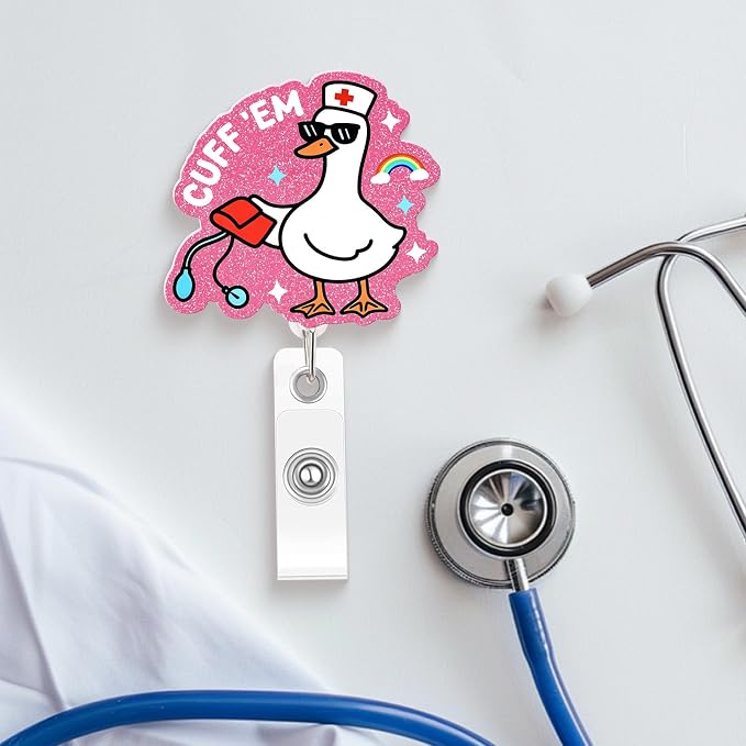 Funny Nurse Badge Reel, Cuff 'Em Goose Badge Holder - Image 6