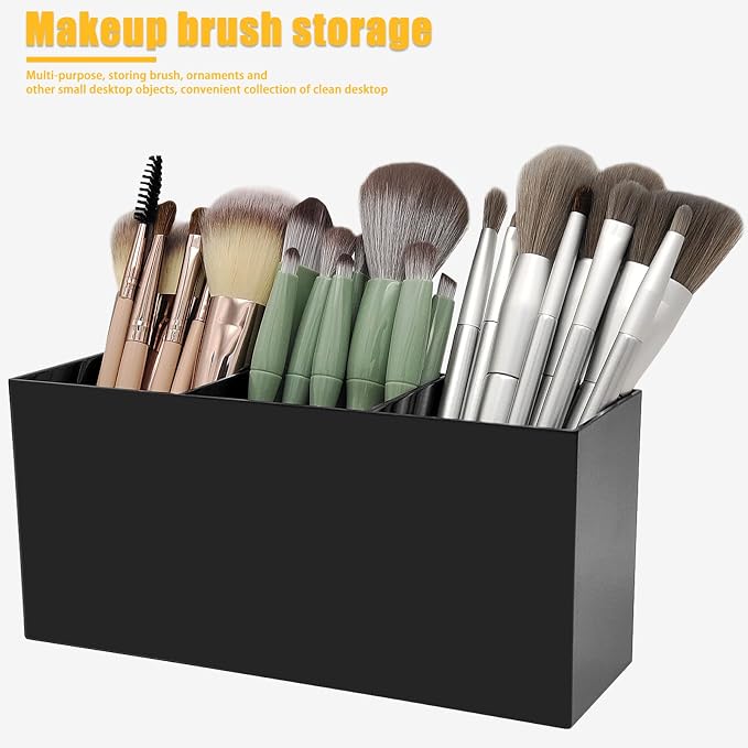 Cerpourt Black Makeup Brush Organizer, Acrylic Cosmetic Brushes Storage Holder - Image 2