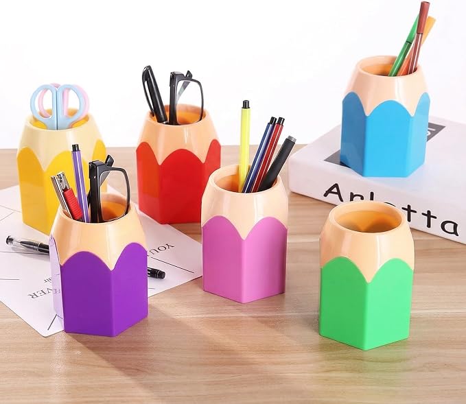 6pcs Pencil Shaped Pen Holders, Cute Desktop Pencil Cup & Makeup Brush Container - Image 3
