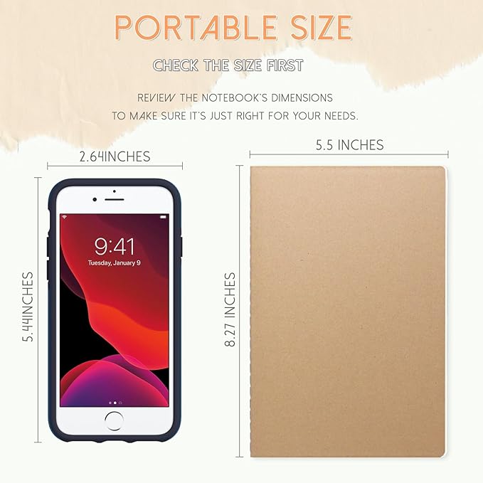 LIONSOUL Bulk A5 Journal Notebook, Kraft Cover 80 Pages Lined Paper Journal for Traveler, Notes, Memo - Bulk Journals Sewn Brown Notebook for School Supplies, Office Supplie (blank 80pages, 10pack)-DeskLoop Office