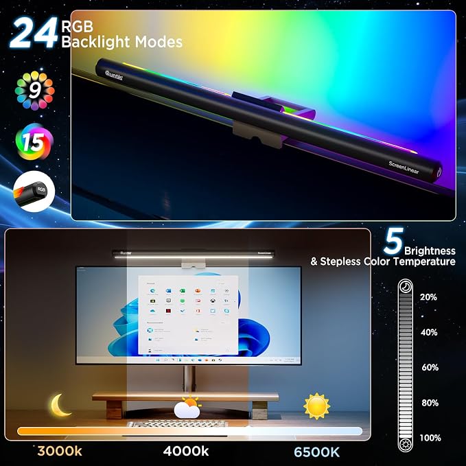 Quntis Monitor Light Bar 15.7", 24 RGB Backlight Modes - Image 6