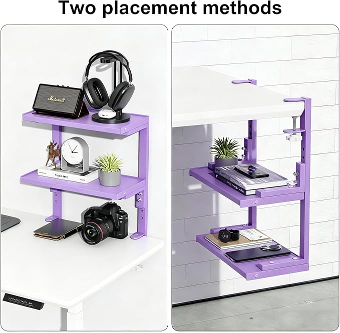 2-Tier Desk Shelf, Expandable Under Desk Storage, Clamp on Desk Shelf, Desktop - Image 4