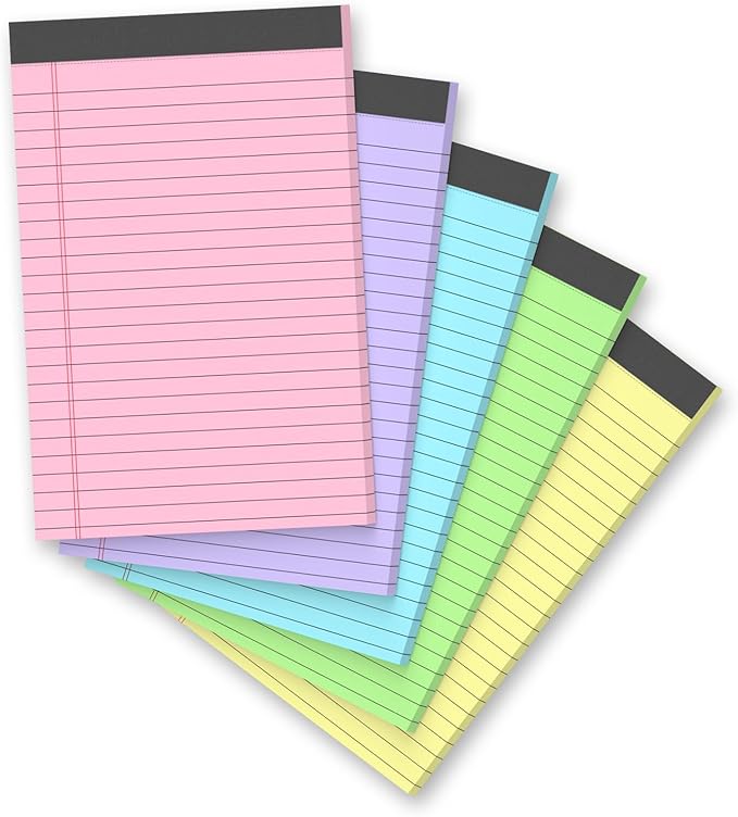 5 Pack 5 x 8 Inch Colored Legal Pads, 5 Bright Colors Double-Sided Lined by Unknown
