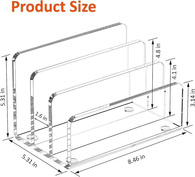 FUCDTEFC Desk Mail Organizer, 3 Section Clear Acrylic File Holder Letter - Image 2