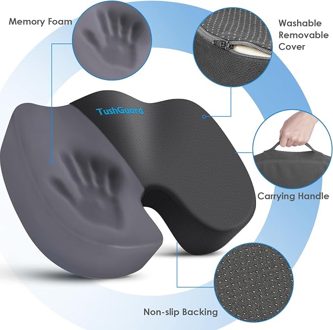 TushGuard Seat Cushion for Office Chair Memory Foam Non-Slip Cushion Back - Image 3