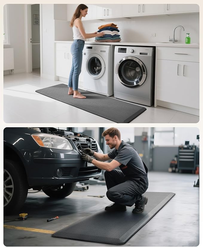 Ophanie Kitchen Mats for Floor, 3/4 Inch Thick Kitchen Rugs, Anti Fatigue Standing Cushioned Mat, Waterproof,Comfort Ergonomic Mat for Office, Home, Sink, 24'' x 70'' Grey Non-Slip Bottom-DeskLoop Office