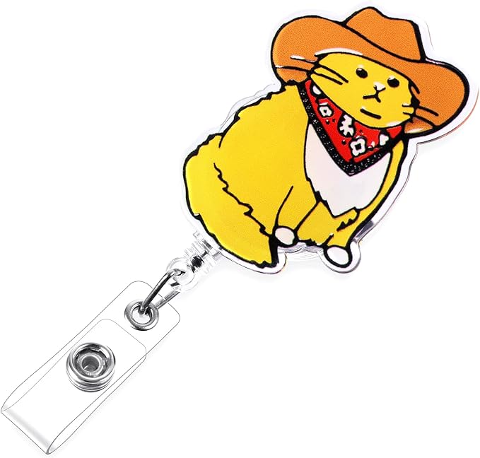 Funny Cowboy Cat Nurse Badge Reel, Cute Work Badge Holder by BEZTN