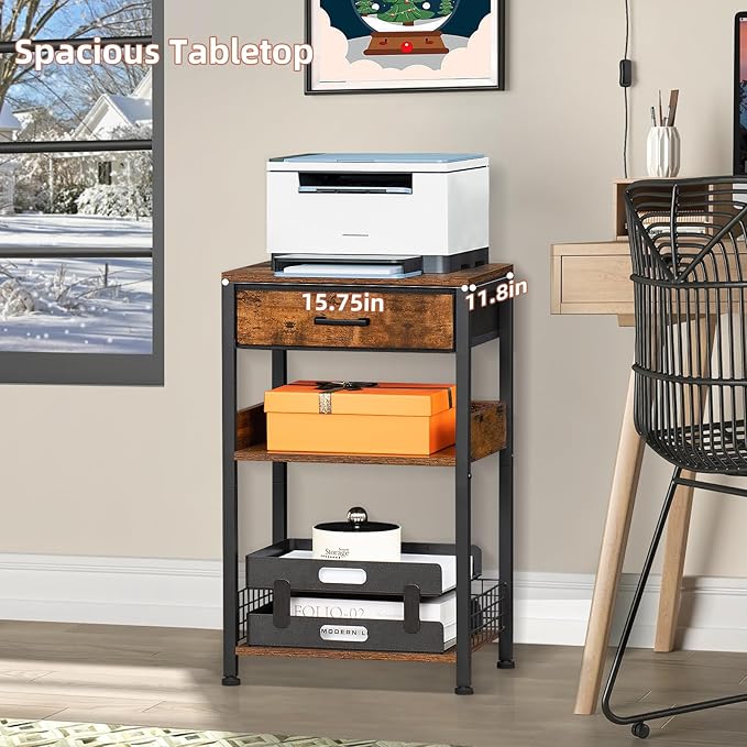 Lerliuo End Table with Fabric Drawer, 3 Tier Industrial Wood Side Table with - Image 4