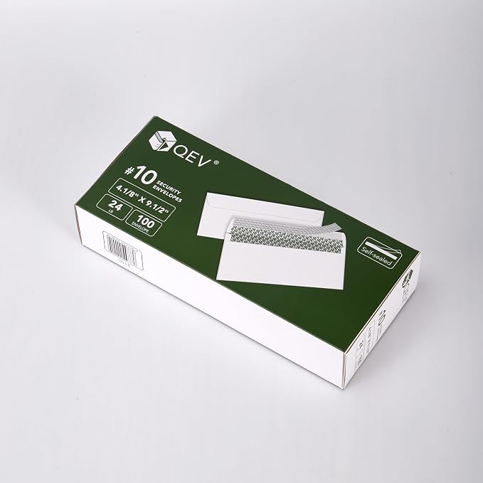 100 Count #10 Self Seal Security Envelopes, 4.1/8" x 9.1/2", 24 lb White Paper - Image 2