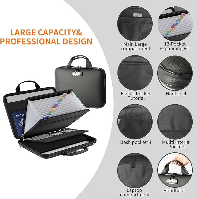 Fireproof Document File Organizer Bag, Hard Case Fireproof Waterproof Important - Image 6