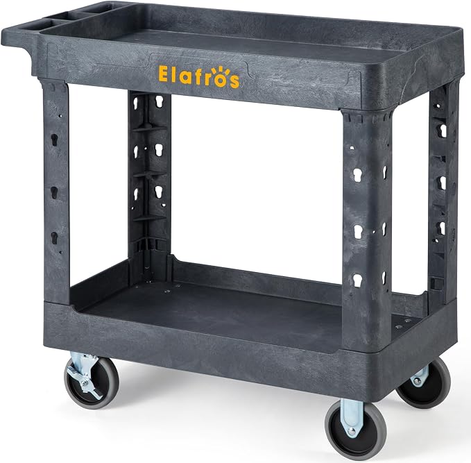 ELAFROS 2-Tier Heavy Duty Rolling Cart, 34 x 17 in, 2 Fixed 2 Swivel, Deep Tub by ELAFROS