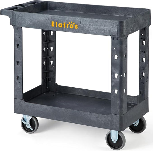 ELAFROS 2-Tier Heavy Duty Rolling Cart, 34 x 17 in, 2 Fixed 2 Swivel, Deep Tub by ELAFROS