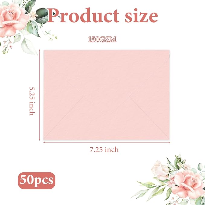 50 Pcs Pink Envelopes Floral Pattern 5x7 Envelopes - Image 3