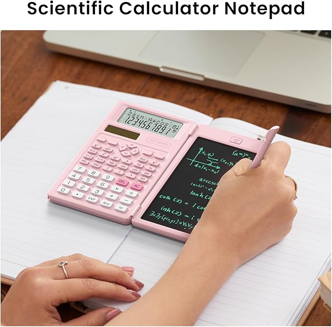 Scientific Calculators for School with Notepad, ROATEE Pink Cute School Supplies for Girls Middle and High School Stuff for Student, 240 Functions 82 MS Foldable 2-Line Display Solar and Battery Power-DeskLoop Office