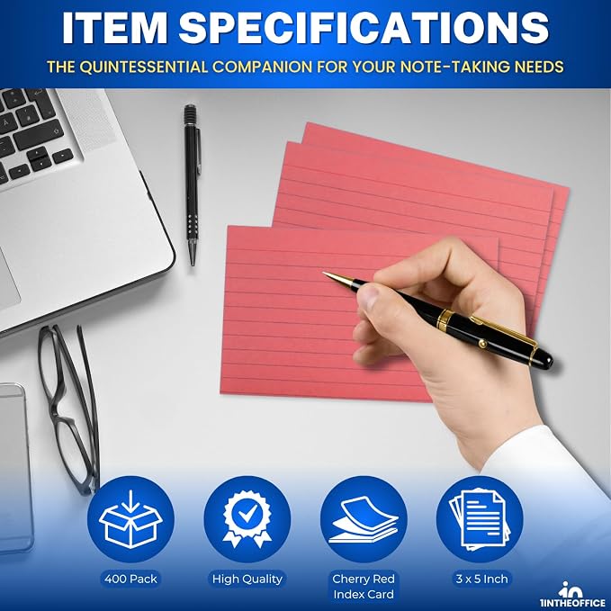 1InTheOffice Index Cards 3x5, Colored Index Cards, Cherry Red, 400 Pack - Image 6