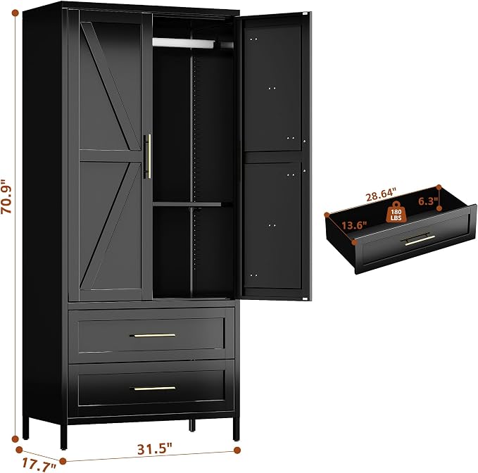 SUPEER Metal Wardrobe Cabinet - Image 2