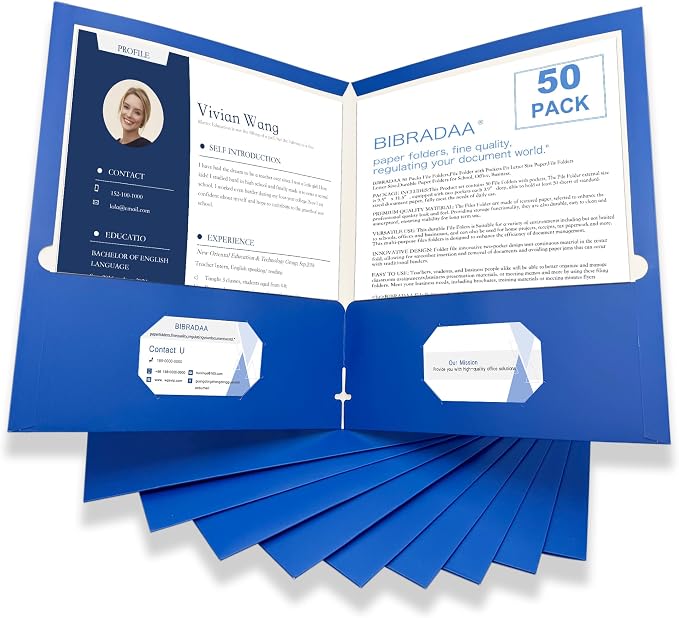 BIBRADAA® 50 Packs Blue Paper Folders by BIBRADAA