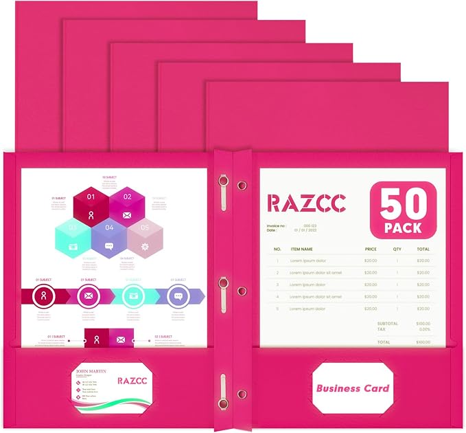 Two Pocket Folders, RAZCC 50 Pack Two Pocket Folders by RAZCC